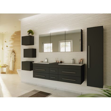 Badmöbelset Roma XL 4-teilig Spiegelschrank Hochschrank 3er Boxen grafit (1/5)