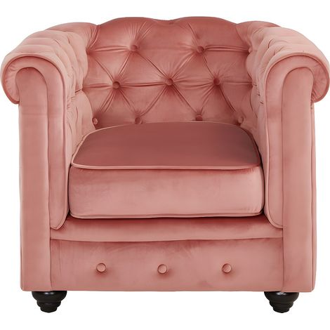 Fauteuil CHESTERFIELD - Velours rose pastel