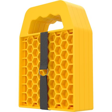 Wiltec Set di 4 piastre per stabilizzatori, pedane di appoggio in HDPE giallo con maniglia di trasporto, basi in plastica 23,2 x 17 x 2,3 cm, per roulotte, camper, cric (1/5)