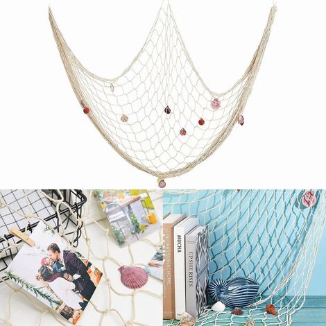 Filet de pêche décoratif nautique en coton tissé à la main, style méditerranéen, accessoire photo pour fêtes et maison. (1/5)