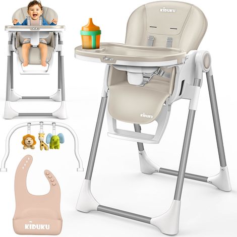 KIDUKU® Hochstuhl Baby 3in1 mit Neugeborenenaufsatz + Lätzchen, Spielbogen & Tisch  Kinderhochstuhl klappbar mit Liegefunktion  Kombihochstuhl höhenverstellbar  Babystuhl mitwachsend 0-36 Monate