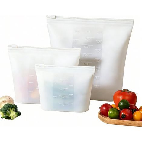 Sacs à sandwich réutilisables - Sacs de congélation - Pochettes de congélation - Sacs fraîcheur en silicone - Sacs refermables - Sacs de conservation des aliments - Étanches - Lot de 3 - 500/1000 ml/1 (1/5)
