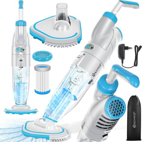 KESSER® Aspirador de piscina con batería Aspirador eléctrico de mano Aspirador de piscina con filtro y sistema de 2 velocidades Juego de aspiración manual azul / hasta 15 m³ (15000 litros) (1/5)