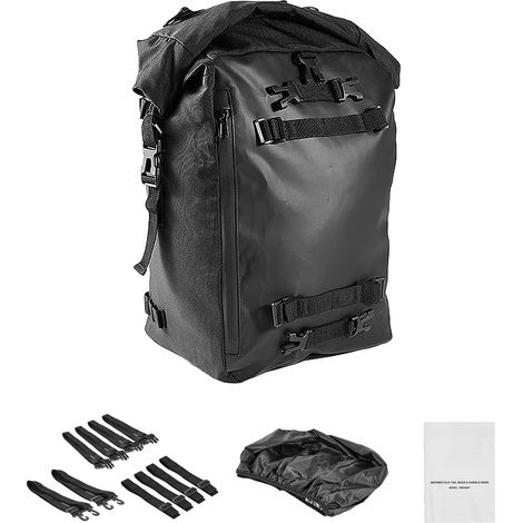Mophorn Borsa Posteriore per Moto, Borsa da Sella da 30 L in Tessuto con Copertura Impermeabile, Ideale per Bagagli Moto e Attività Outdoor, con Spallacci e Portapacchi Universali, Colore Nero (1/5)