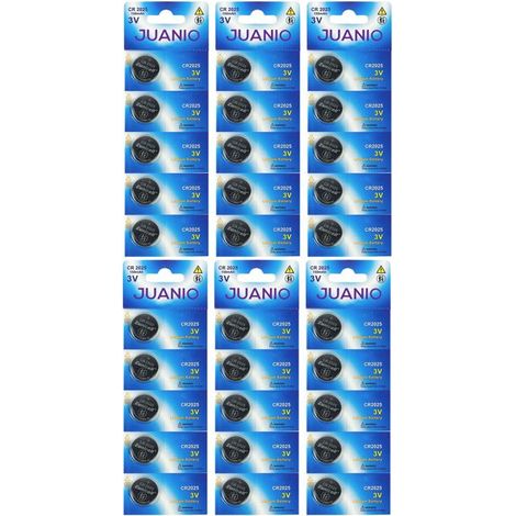 Lot de 30 Piles bouton plates lithium 3V type CR2025 compatibles DL2025 - Juanio - (1/2)