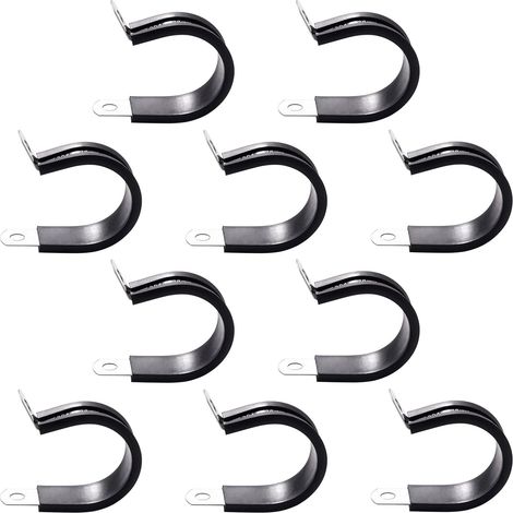 10 pezzi di fascette a P rivestite in gomma da 28 mm, fascette stringitubo in gomma in acciaio inossidabile 304, fascette a P per tubi flessibili e cavi