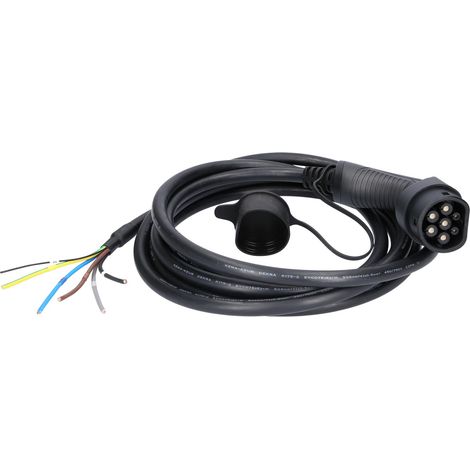 KS TOOLS Câble de charge efuturo droit, connecteur à extrémité ouverte vers le type 2 pour le raccordement à une borne, triphase, jusqu’à 22 kW, 32 A, 400 V, mode 3, 5 mètres ( 117.7245 )