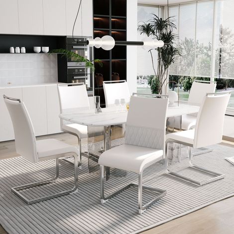DESMIU Chaise de salle à manger Dossier haut rembourré ergonomique avec patins de sol, en Métal, Blanc (1/5)