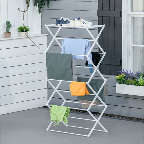 Tendedero de torre plegable de 8 niveles, 74 x 35 x 144 cm, metal y ABS blanco DESVIAE (1/5)