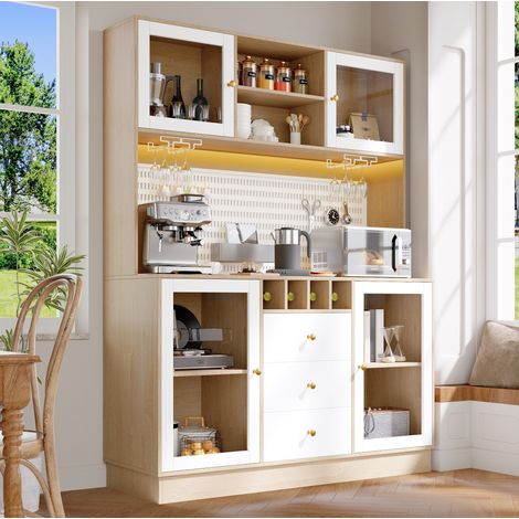 Meuble de cuisine haut avec LED pilotable par application, range-bouteilles, blanc HAVRYA (1/5)