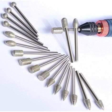 20 frese diamantate per intaglio, kit di lucidatura, gambo da 1/8", per incisione/molatura/lucidatura di pietre/rocce/giouille/vetro/ceramica (1/4)