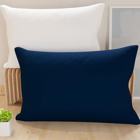 Lot de 2 Taies d'oreiller de Lit 70x40 cm, Housses de Coussin Unies Double Face Bleu Nuit Blanc, Taie Oreiller 100% Microfibre Hypoallergénique