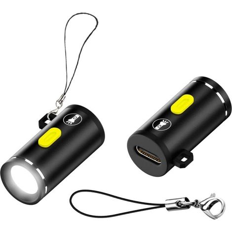 Lot de 2 mini lampes de poche USB C sans batterie 5 V 1 W Alliage d'aluminium Coque avec cordon porte clés Pour camping en plei (1/4)