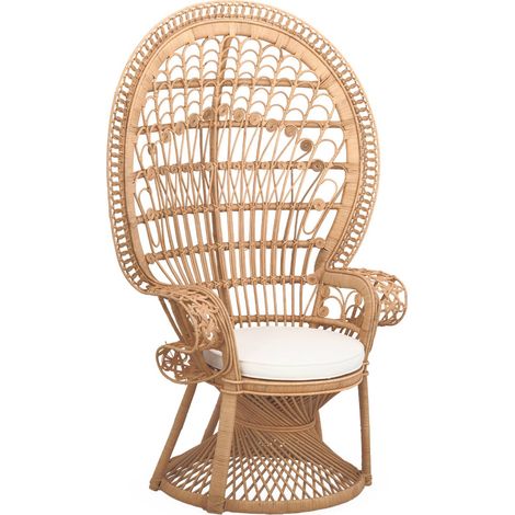 Fauteuil vintage en rotin avec coussin d'assise. Mahe. L 110 x P 60 x H150cm