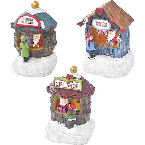 Set mit 3 Weihnachtslichterdekorationen: Haus, Weihnachtsmann, Winterlandschaft, für Zuhause oder Büro. (1/5)