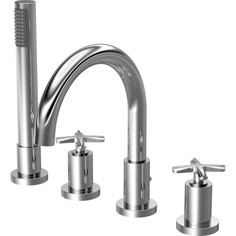 Connect 4 Tap Hole Bath Shower Mixer Tap with Crosshead Handles & Shower Kit - Chrome - Balterley