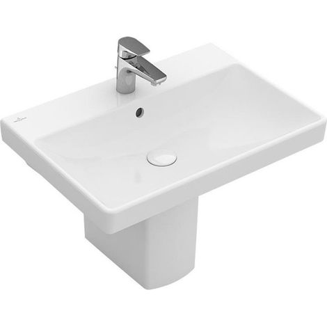 Lavabos muraux, 650 x 470 mm, Rectangulaire, pour robinetterie à 3 trou s, trou de robinetterie central percé, avec trop-plein, En porcelaine sanitaire