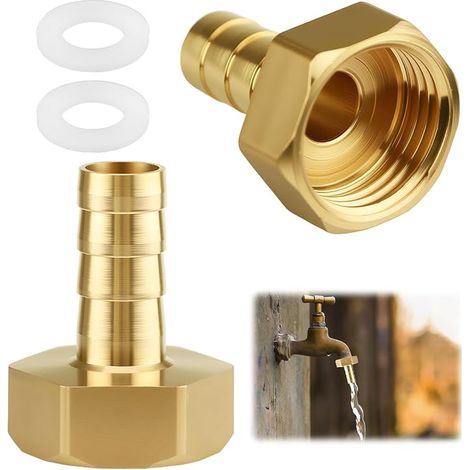 Raccord de tuyau 1/2 pouce, embouts cannelés en laiton (10 mm) filetage femelle, raccord d'extension ou de tuyau 1/2 pouce conduites d'eau, d'air, d'huile, gaz et carburant.
