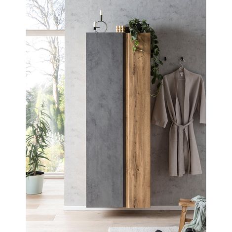 Badezimmer Hochschrank 65cm VASTO-03-CONCRETE in Wotan Eiche Nb. mit Beton Optik, B/H/T ca. 65/180/35 cm (1/5)