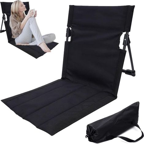 Coussin de Sol,Chaise de Plage 38x39.5CM,Chaise de Sol,Chaise de Méditation,Chaise de Camping Pliable,Tapis de Plage avec Dossier,pour L'extérieur,Pique-Niques,Concerts,Peche（noir (1/5)