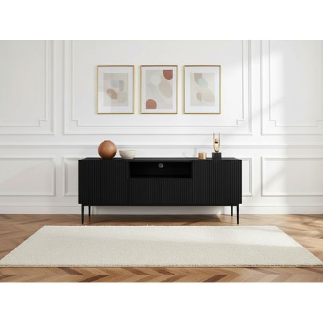 Bobochic – Meuble TV 150 cm avec niche et passe-câbles – Panneaux de particules – Pieds en métal – Style moderne – 1 tiroir et 2 portes (1/5)