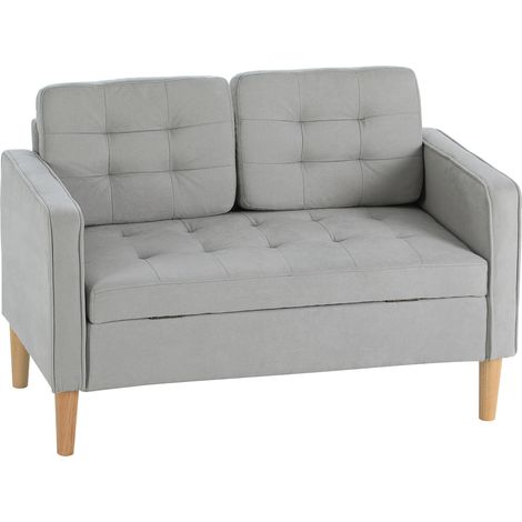 Divano 2 posti con contenitore in velluto grigio chiaro 117 x 62 x 78 cm (1/5)