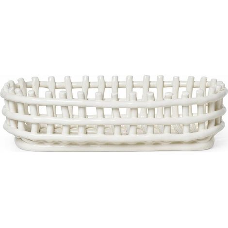 ferm-living Cesta Ovale Panier Rangement Céramique Blanc 30x8,5x15 cm