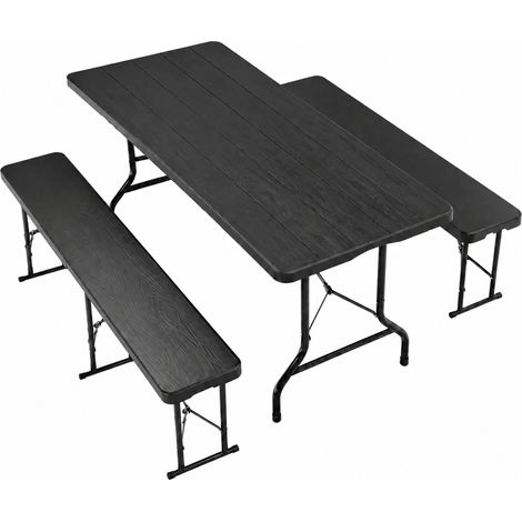 IZTOSS Table Pliante d'appoint portable et 2 bancs pliables - 180 CM - Gris - Pour camping ou réception - Noir