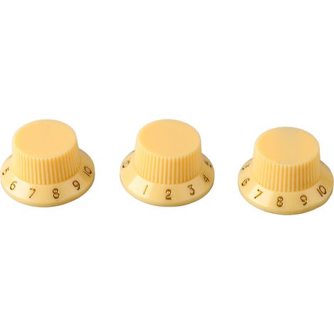 3PCS Boutons de Potentiomètre Rotatifs pour Contrôle de Volume et Tonalité, Remplacement pour Guitare Électrique et Basse, Jaune avec Lettrage Doré (1/5)
