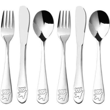 KJEHOME 6 Pièces Couverts Enfant en INOX, 2 x Fourchette 2 x Cuillère et 2 x Couteaux-XW-Ywey (1/4)