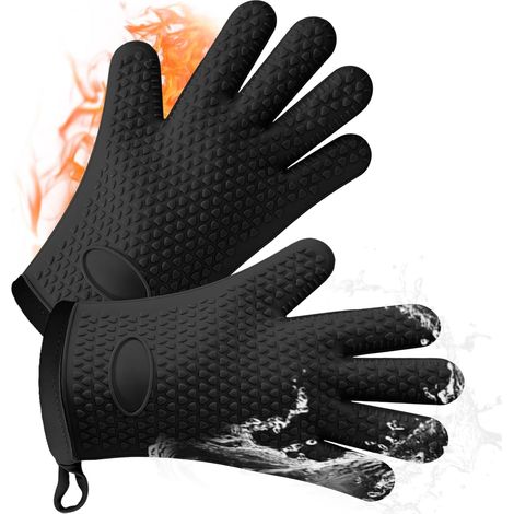 Ensemble de moufles de four résistantes à la chaleur en silicone (1 paire) - Protection thermique jusqu'à 260 °C, imperméables et antidérapantes  Pour la cuisine, le barbecue et la cuisson