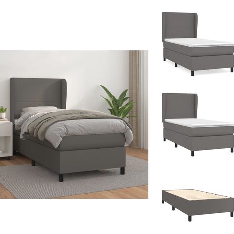 Sommier à lattes de lit avec matelas Gris 100x200 cm Similicuir - Lit Plateforme - Lit Double - Lit Design - Literie - Chambre À Coucher (1/5)