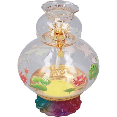Lampe à pétrole Bouddha forme fleur classique, exquise rétro élégante lumière pour maison temples (base dégradée fleur moyenne) (1/5)