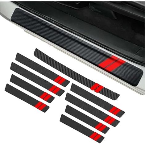 9 pièces Bandes de protection de seuil de porte auto, Protection de seuil en fibre de carbone universelle, Barre de choc anti-rayures, Protection de seuil en cuir fibre de carbone premium pour entrée (1/4)