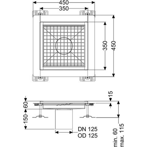 Bac de sol Ferrofix avec rebord adhésif H : 15 mm, 350 x 350 mm