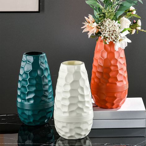 Vase En Plastique - Finition Imitation Émaillée - Pour Fleurs Séchées Ou Fraîches - Décoration Salon Et Meuble TV - 25,5 X 9,5 X 7,5 Cm - Orange - 1 Pièce (1/5)
