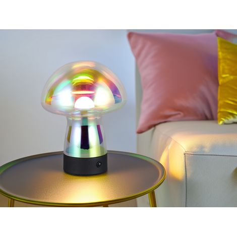 Kleine Akku Tischlampe DOOLEY aus irisierendem Glas, Höhe 18cm (1/5)