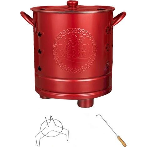 Tonneaux de Combustion pour l'extérieur avec Couvercle – Poignée Ergonomique – Seau de brûleur Anti-étincelles pour Jardin, terrasse, Plage, Porche, Balcon, arrière-Cour(Red,37cm)