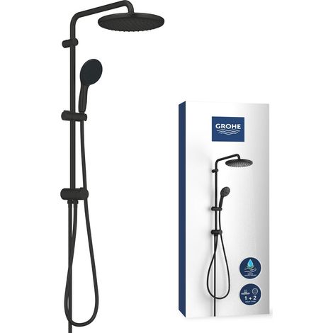Colonne de Douche avec Inverseur Manuel, Douche de Tête Ronde 25cm 2 jets, Douchette Ronde 11cm 2 jets, Flexible 1.5m, Economie d'Eau, Noir Mat, 266802431 (1/5)