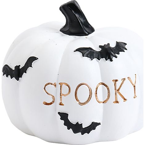 Décorations d'Halloween (emballage en polystyrène expansé et carton), ornements citrouille en résine de style européen, décorations de bureau pour la fête des fantômes (blanches) (1/2)