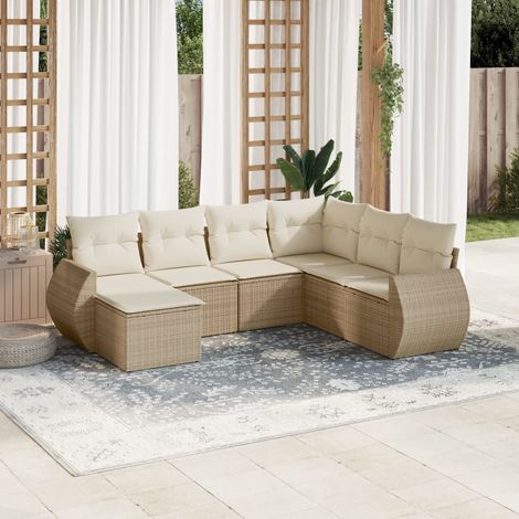 Set sofás de jardín 7 piezas y cojines ratán sintético beige vidaXL (1/3)