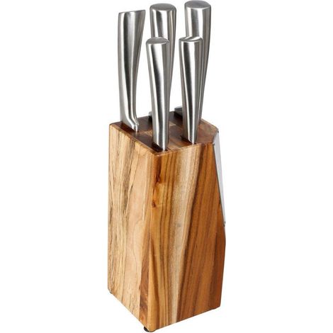 Bloc en acacia de 5 couteaux - L 10 x H 22 cm - Acier inoxydable - Livraison gratuite (1/5)