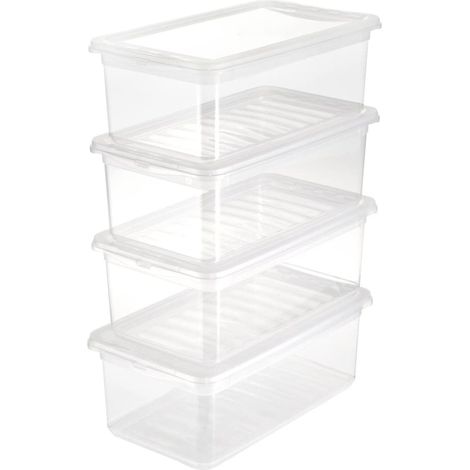 Set Cajas de almacenaje 3x5,6 L, Plástico, Natural Transparente, 33 x 19.5 x 12 cm