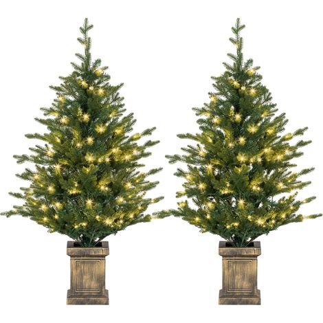 HOMCOM 2 Pcs 4ft Artificial Christmas Tree with Lights, Pot, Realistic Tips (1/5)