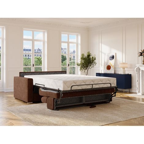 Canapé 4 places convertible express en tissu terracotta - Couchage à lattes larges 160 cm - Matelas 22 cm avec mémoire de forme VIZIR (1/4)