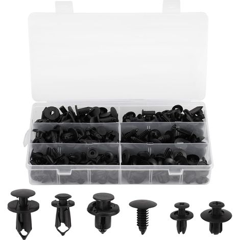 190 Pcs Clips de Fixation Voiture Rivet Plastique, 6 Tailles, Noir (1/5)
