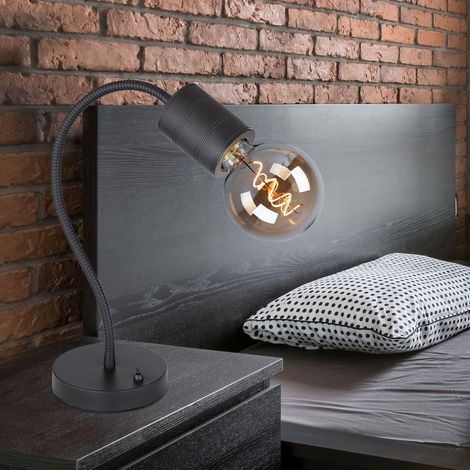 Tischlampe Wohnzimmerleuchte Schreibtischlampe, Moderne Nachttischlampe mit schwenkbarem Arm, Leselampe, Metall Alu, schwarz, 1x E27, LxBxH 26x14x59