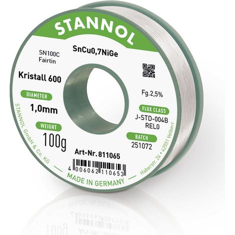 Stannol Lötdraht Kristall 600 Lötzinn, bleifrei bleifrei, Spule REL0 100 g 1 mm