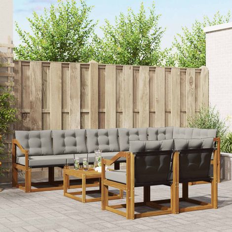 vidaXL Outdoor-Sofagarnitur mit Kissen 9 pcs Natürlich und Hellgrau (1/5)
