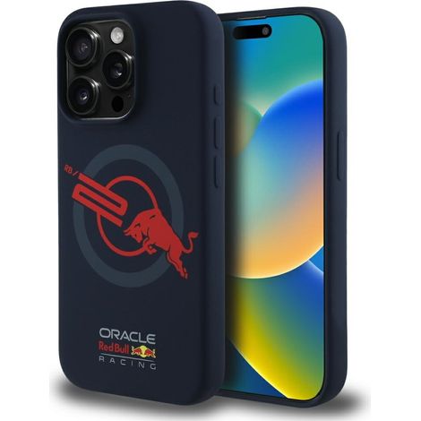 Funda de silicona Red Bull HC ORBR20 con logo y forro rojo para iPhone 15 Pro MagSafe, color azul marino. (1/5)